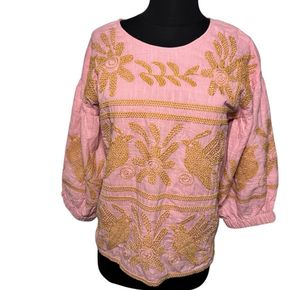 Embroidered Pink and Gold Women's Top